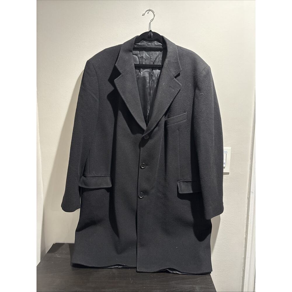 STUDIO MILANO Men's Size 48 Black 30% Cashmere 70% Wool Long Trench Coat Italy